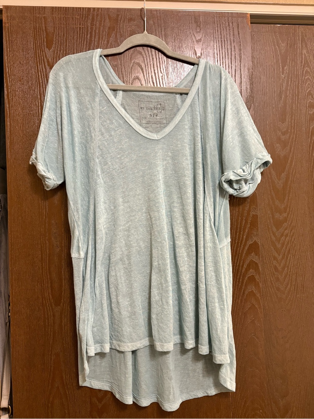 We The Free Pale Blue V-Neck Short Sleeve Top